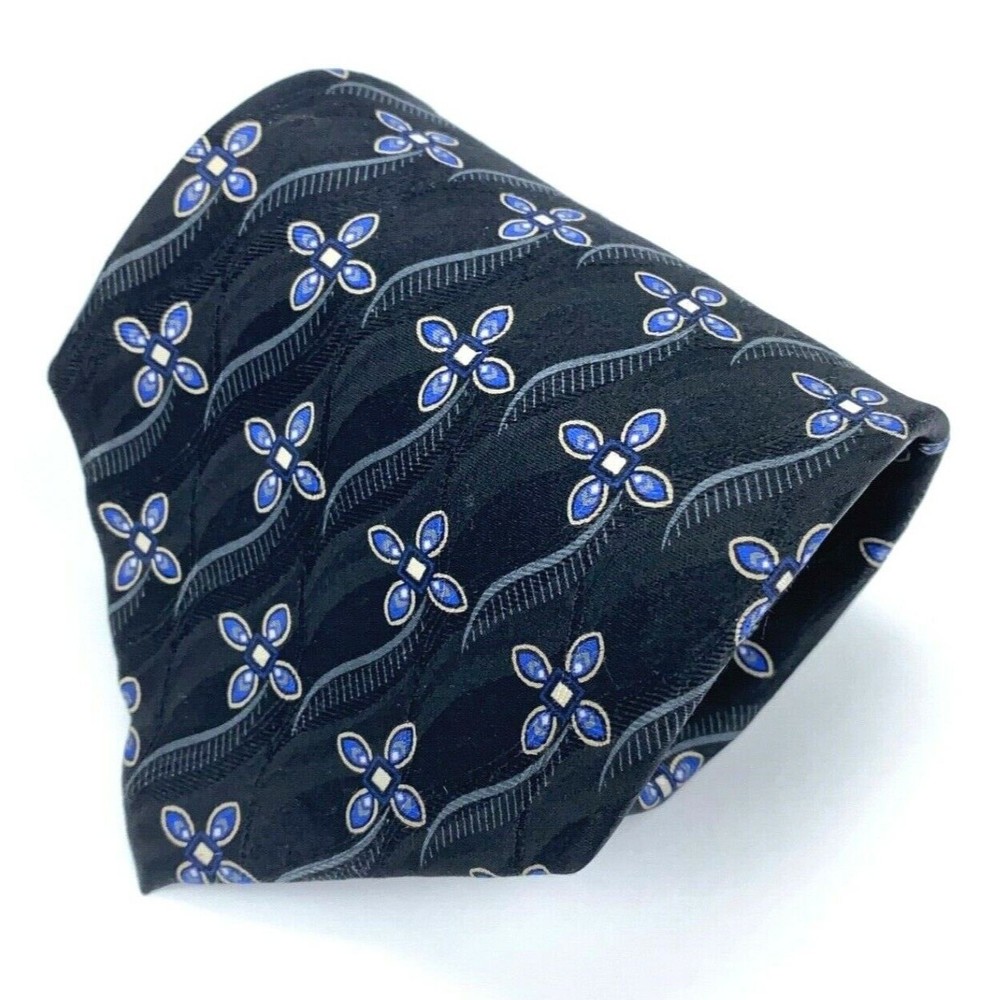 For Nordstrom By JZ Richards Black Blue Gray Geometric Floral Tie Men's Necktie - Picture 8 of 10